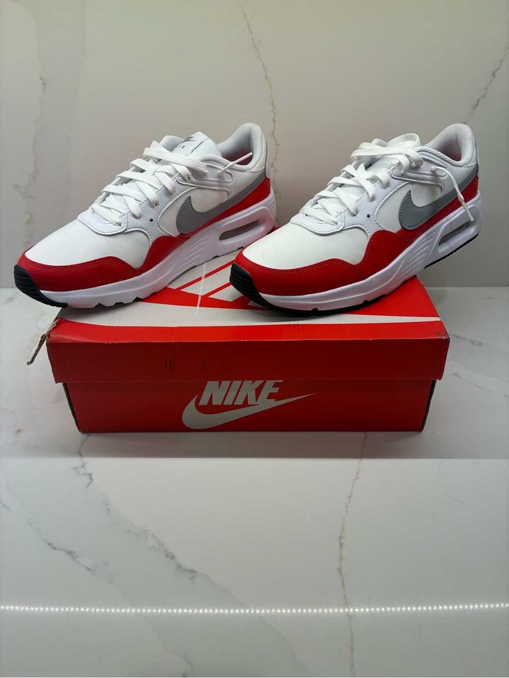 Nike Air Max SC Men’s Sneakers — White, Red, Silver